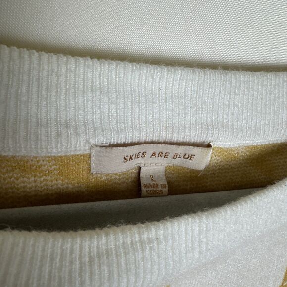 Skies Are Blue Brand Women’s Gold White Houndstooth Knit Pullover Sweater Sz L - Picture 4 of 9